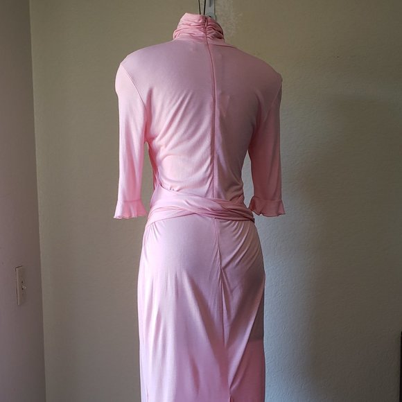 NWT Sweet Pink Spring Dress With High Collar & Tie Waist - Picture 7 of 10